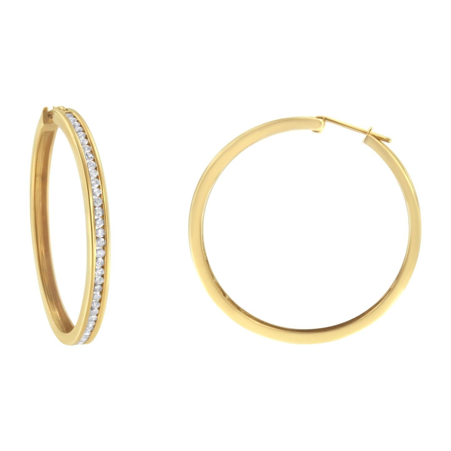 10KT Yellow Gold 1 cttw Slim Diamond Hoop Earrings (I-J Color, I1-I2 Clarity) Bids.com