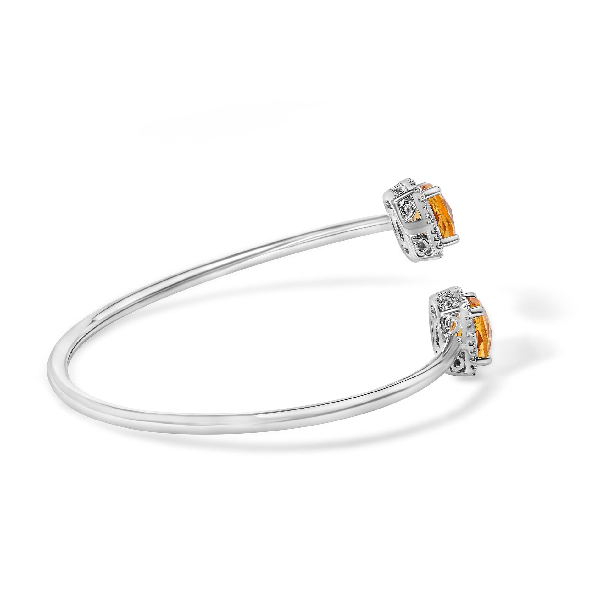 .925 Sterling Silver 8mm Cushion Cut Yellow Citrine Gemstone and Diamond Accent Split Bypass Bangle Bracelet (H-I Color, SI1-SI2 Clarity)  - Fits up to 7.75" Inches Bids.com