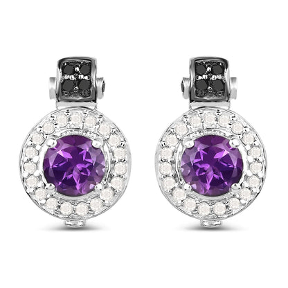 2.29 Carat Genuine Amethyst, Black Diamond and White Diamond .925 Sterling Silver Earrings Bids.com
