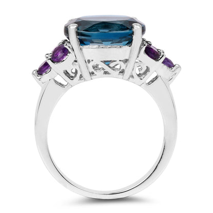 6.60 Carat Genuine London Blue Topaz & Amethyst .925 Sterling Silver Ring Bids.com