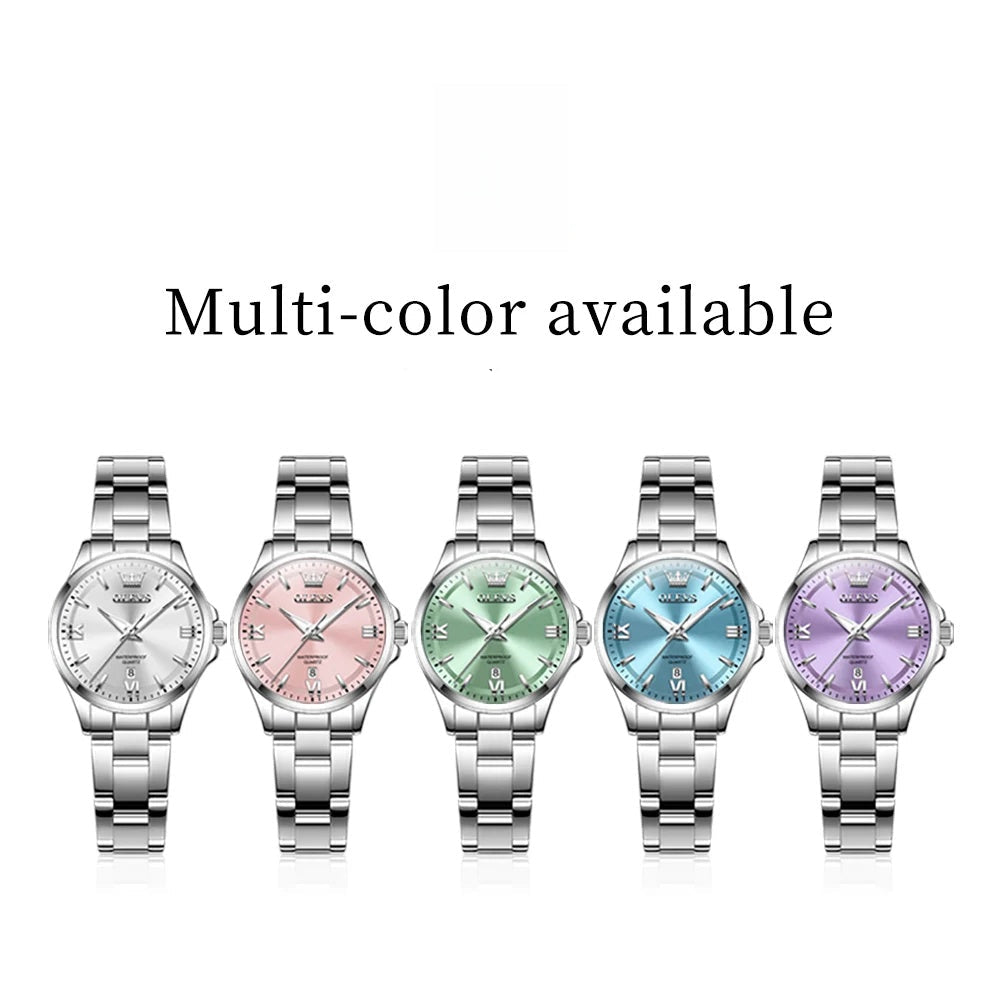 Women's Stainless Steel Watch Purple Dial Luminous Date BandsCo Straps