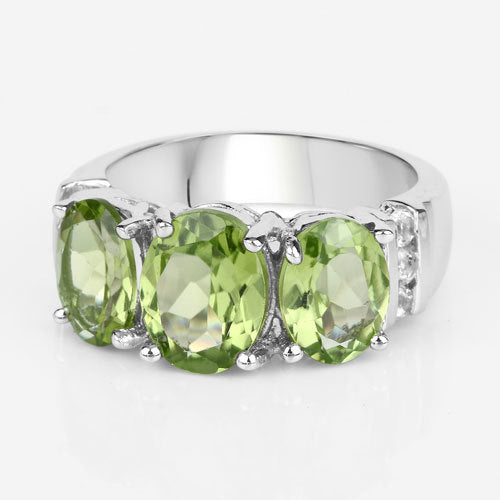 4.14 Carat Genuine Peridot and White Topaz .925 Sterling Silver Ring Bids.com