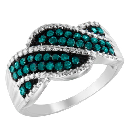 .925 Sterling Silver Treated Blue Color Diamond cocktail Ring (1/2 Cttw, Treated Blue Color, I2-I3 Clarity) - Size 6-3/4 Bids.com