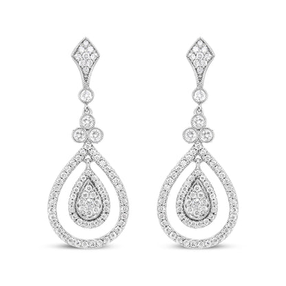 18K White Gold 1 1/4 Cttw Round Diamond Openwork Teardrop-Shaped Dangle Earrings (F-G Color, VS1-VS2 Clarity) Bids.com