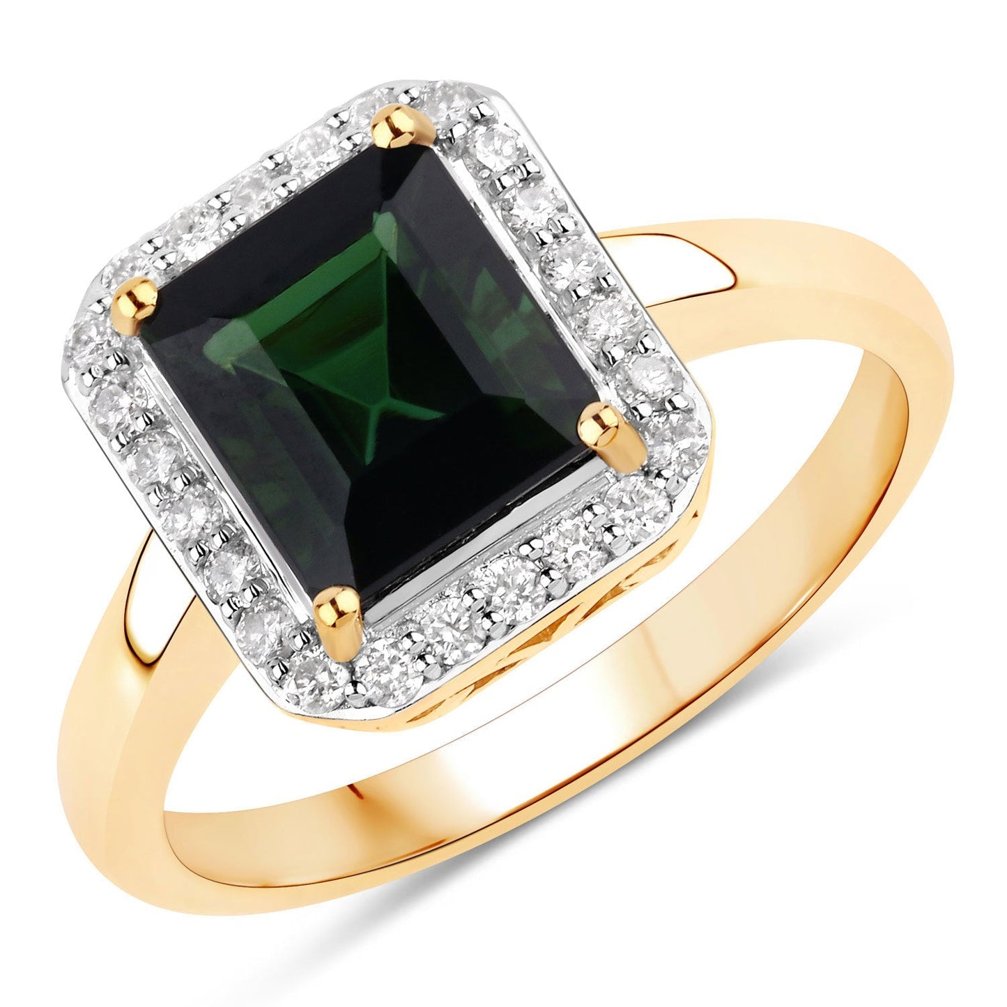 3.02 Carat Genuine Green Tourmaline and White Diamond 14K Yellow Gold Ring Bids.com