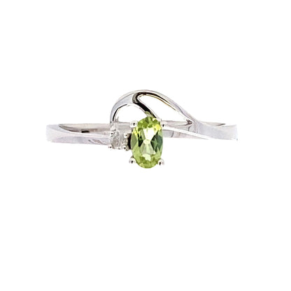 Natural .02ct Peridot Diamond Ring 10KT White Gold Bids.com