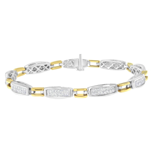 14K Yellow and White Gold 2.0 Cttw Princess Cut Diamond Tapered and Equal Sign Link Bracelet (G-H Color, SI1-SI2 Clarity) - 7" Bids.com