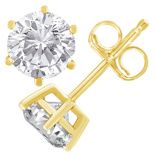 18K Yellow Gold 1-1/2 Cttw Round Brilliant-Cut Near Colorless Diamond Classic 6-Prong Stud Earrings (H-I Color, I1-I2 Clarity) Bids.com