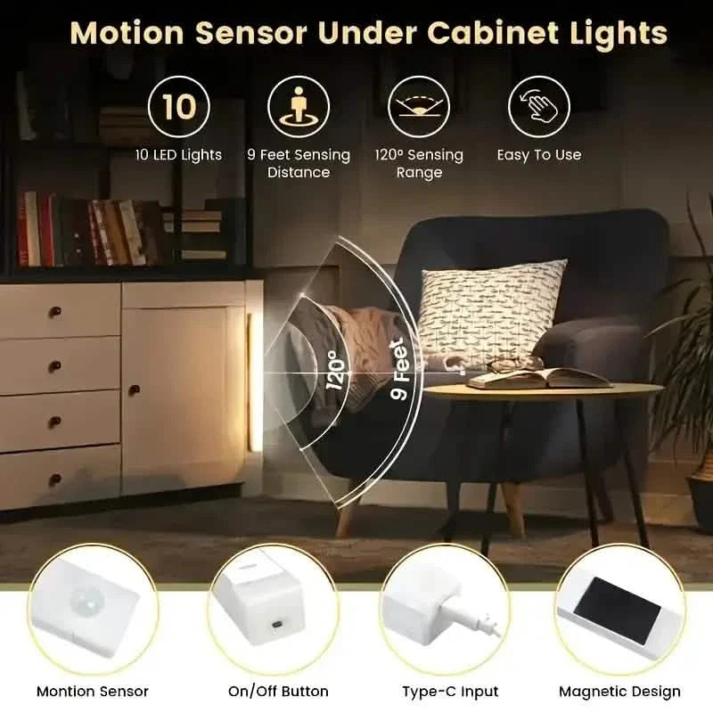 12-Pack: White LED Motion Sensor Cabinet Lights – Magnetic, USB Rechargeable, Detachable for Indoor Use DailySale