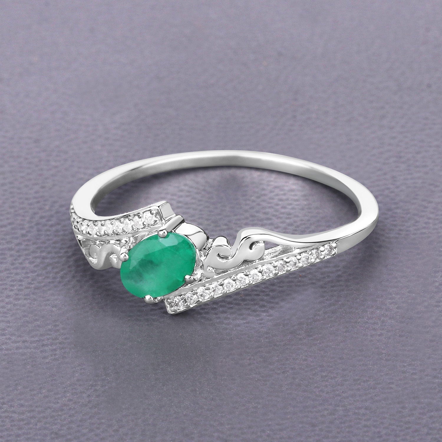 0.51 Carat Genuine Zambian Emerald and White Diamond 14K White Gold Ring Bids.com