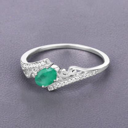0.51 Carat Genuine Zambian Emerald and White Diamond 14K White Gold Ring Bids.com