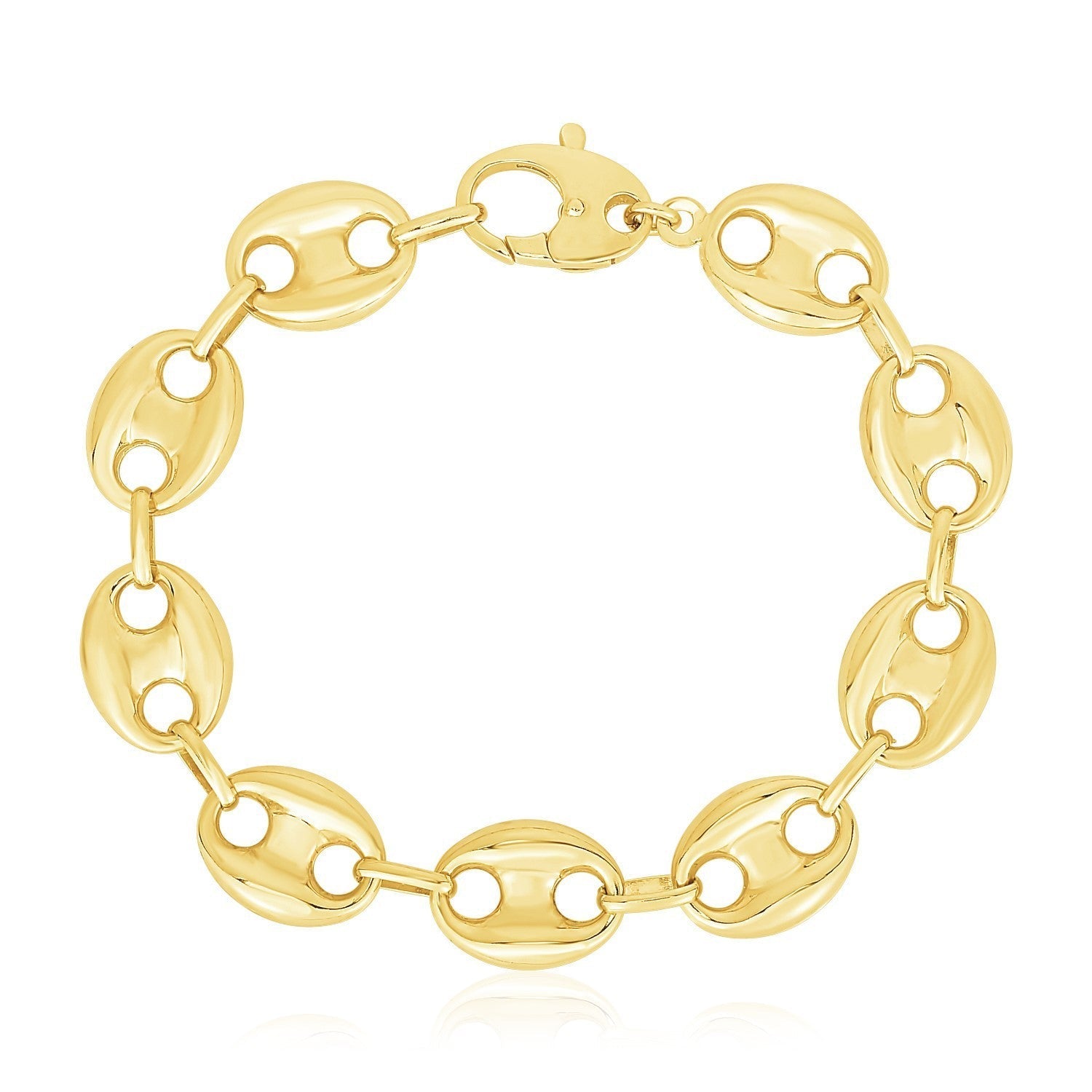 14k Yellow Gold High Polish Lite Puffed Mariner Link Bracelet (15 mm) Bids.com