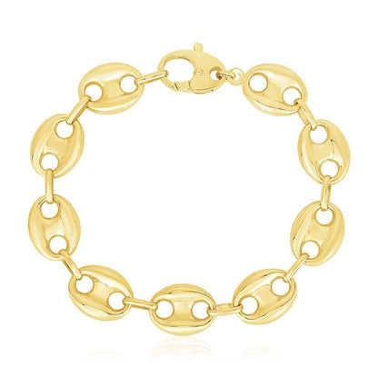 14k Yellow Gold High Polish Lite Puffed Mariner Link Bracelet (15 mm) Bids.com