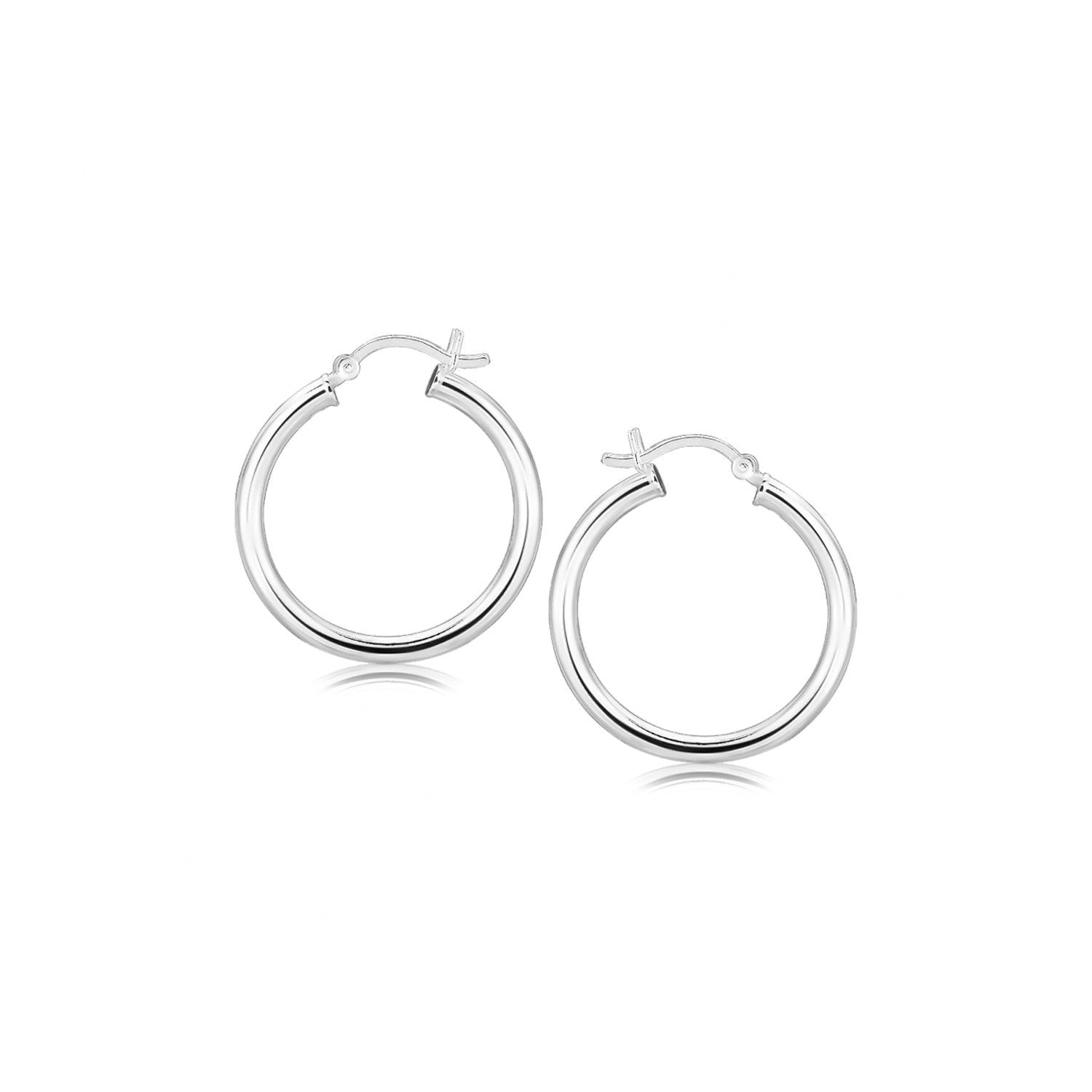 Sterling Silver Rhodium Plated Polished Look Hoop Earrings (25mm) Bids.com