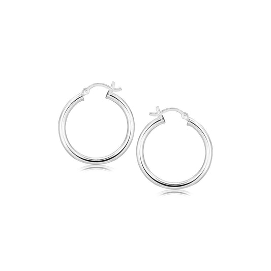 Sterling Silver Rhodium Plated Polished Look Hoop Earrings (25mm) Bids.com