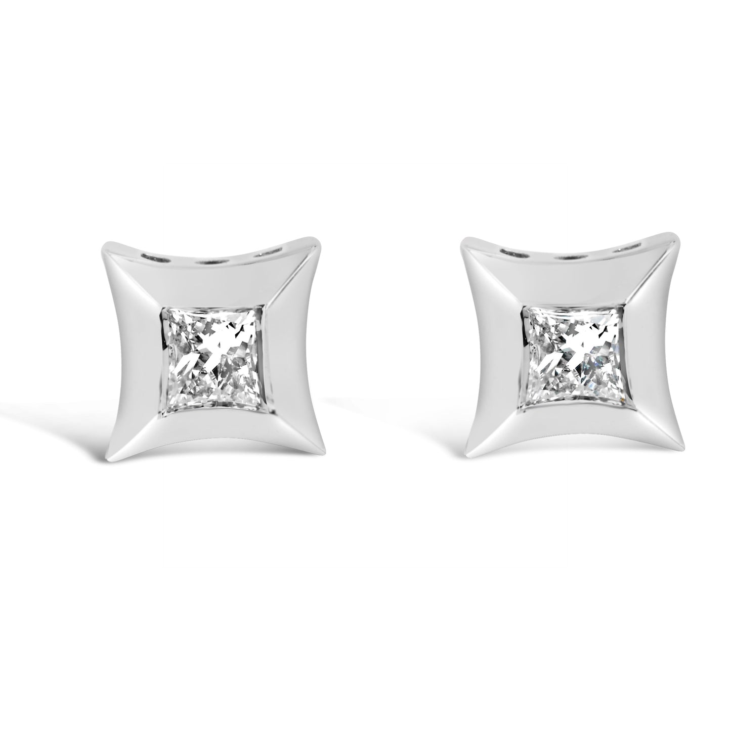 10K White Gold 1/5 Cttw Invisible Set Princess-Cut Diamond Stud Earrings (H-I Color, SI2-I1 Clarity) Bids.com
