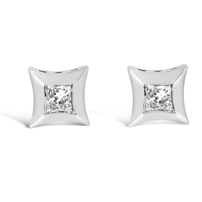 10K White Gold 1/5 Cttw Invisible Set Princess-Cut Diamond Stud Earrings (H-I Color, SI2-I1 Clarity) Bids.com