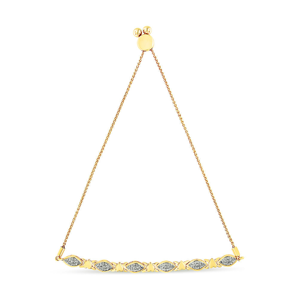 14K Yellow Gold Plated .925 Sterling Silver Diamond Accent Alternating Marquise Shape and Heart Links Bolo Bracelet (I-J Color, I3 Clarity) - Adjustable 6" to 9" Bids.com