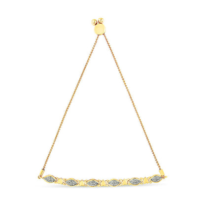 14K Yellow Gold Plated .925 Sterling Silver Diamond Accent Alternating Marquise Shape and Heart Links Bolo Bracelet (I-J Color, I3 Clarity) - Adjustable 6" to 9" Bids.com