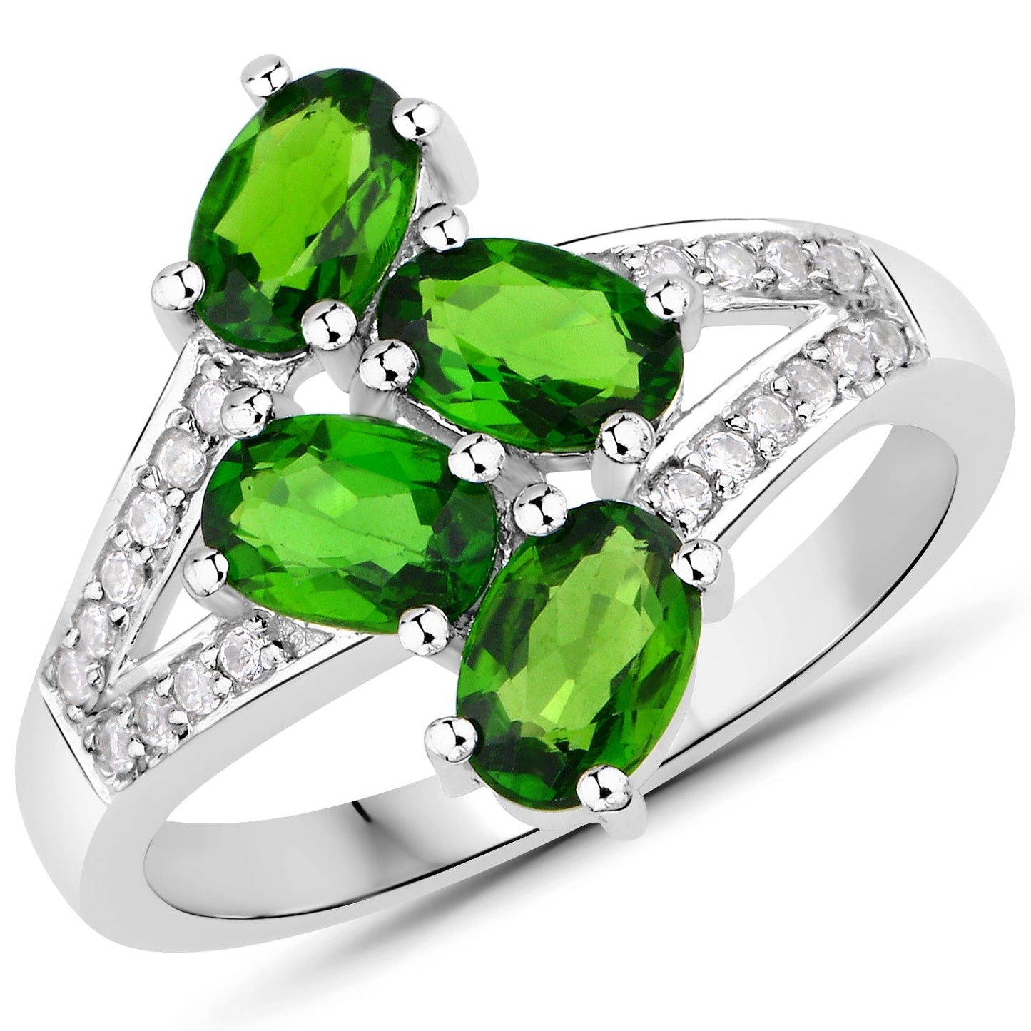 1.86 Carat Genuine Chrome Diopside and White Zircon .925 Sterling Silver Ring Bids.com
