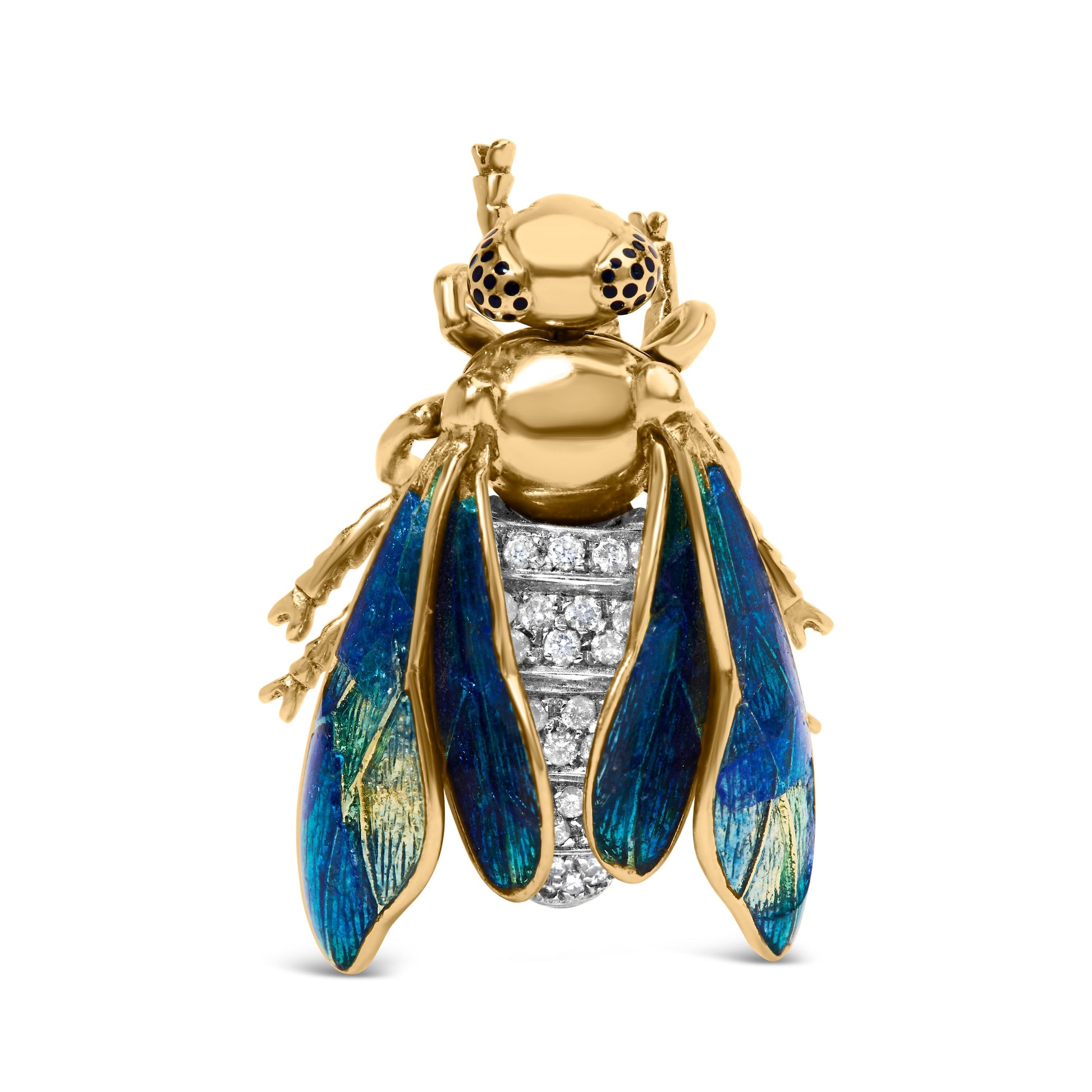 18K Yellow Gold 1/2 Cttw Pave Set Diamond and Blue-Green Enamel Bumblebee Brooch Pin (F-G Color, VS1-VS2 Clarity) Bids.com