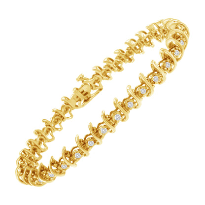10KT Yellow Gold Plated .925 Sterling Silver 1 cttw Prong-Set Diamond Link Bracelet (J-K, I1-I2) - 7.5" Bids.com