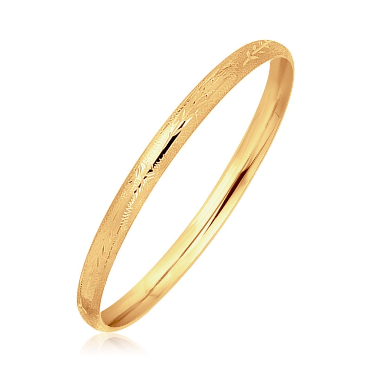 14k Yellow Gold Dome Style Children's Bangle with Diamond Cuts Bids.com