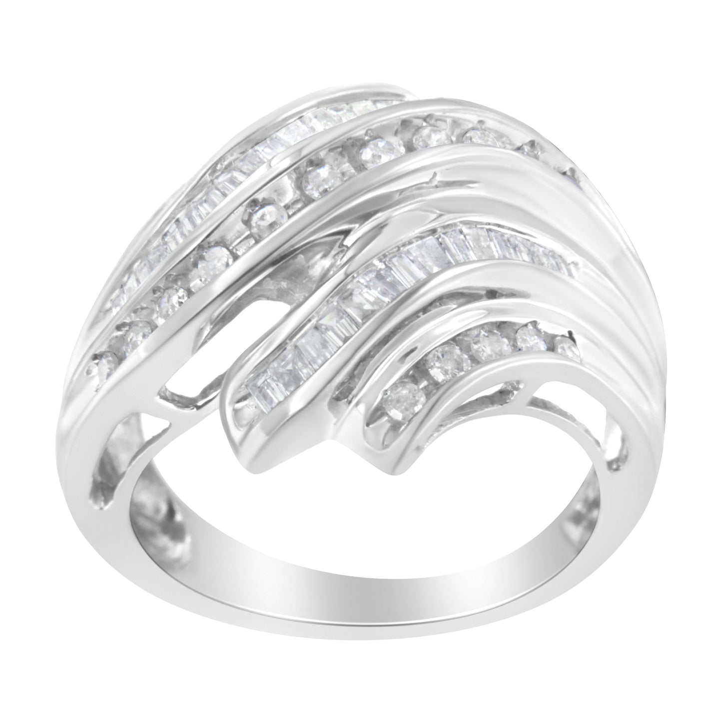 10K White Gold Round and Baguette Cut Diamond Channel Ring (3/4 Cttw, H-I Color, SI2-I1 Clarity) - Size 7 Bids.com