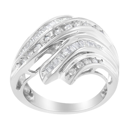 10K White Gold Round and Baguette Cut Diamond Channel Ring (3/4 Cttw, H-I Color, SI2-I1 Clarity) - Size 7 Bids.com