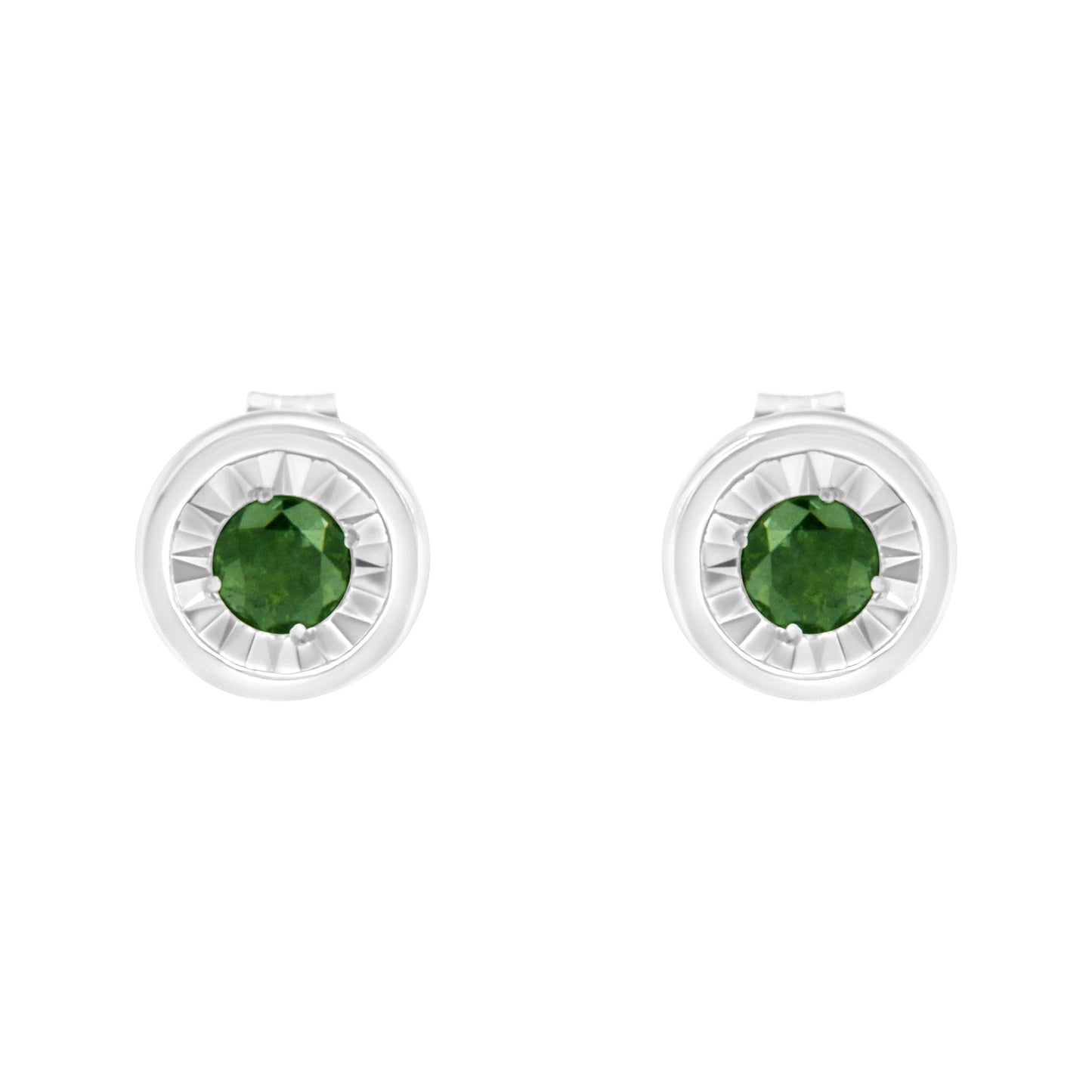 .925 Sterling Silver 1/4 Cttw Round Brilliant-Cut Green Diamond Miracle-Set Stud Earrings (Fancy Color-Enhanced, I1-I2 Clarity) Bids.com