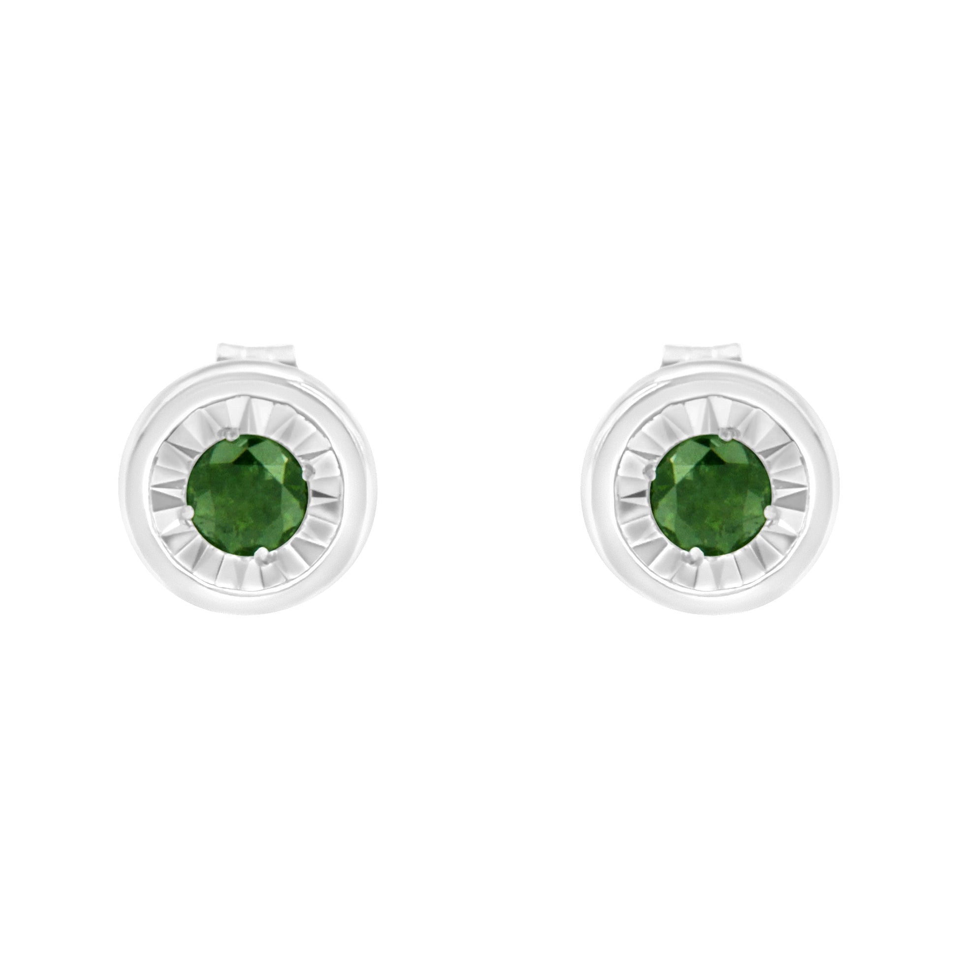 .925 Sterling Silver 1/4 Cttw Round Brilliant-Cut Green Diamond Miracle-Set Stud Earrings (Fancy Color-Enhanced, I1-I2 Clarity) Bids.com