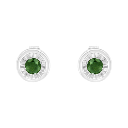 .925 Sterling Silver 1/4 Cttw Round Brilliant-Cut Green Diamond Miracle-Set Stud Earrings (Fancy Color-Enhanced, I1-I2 Clarity) Bids.com