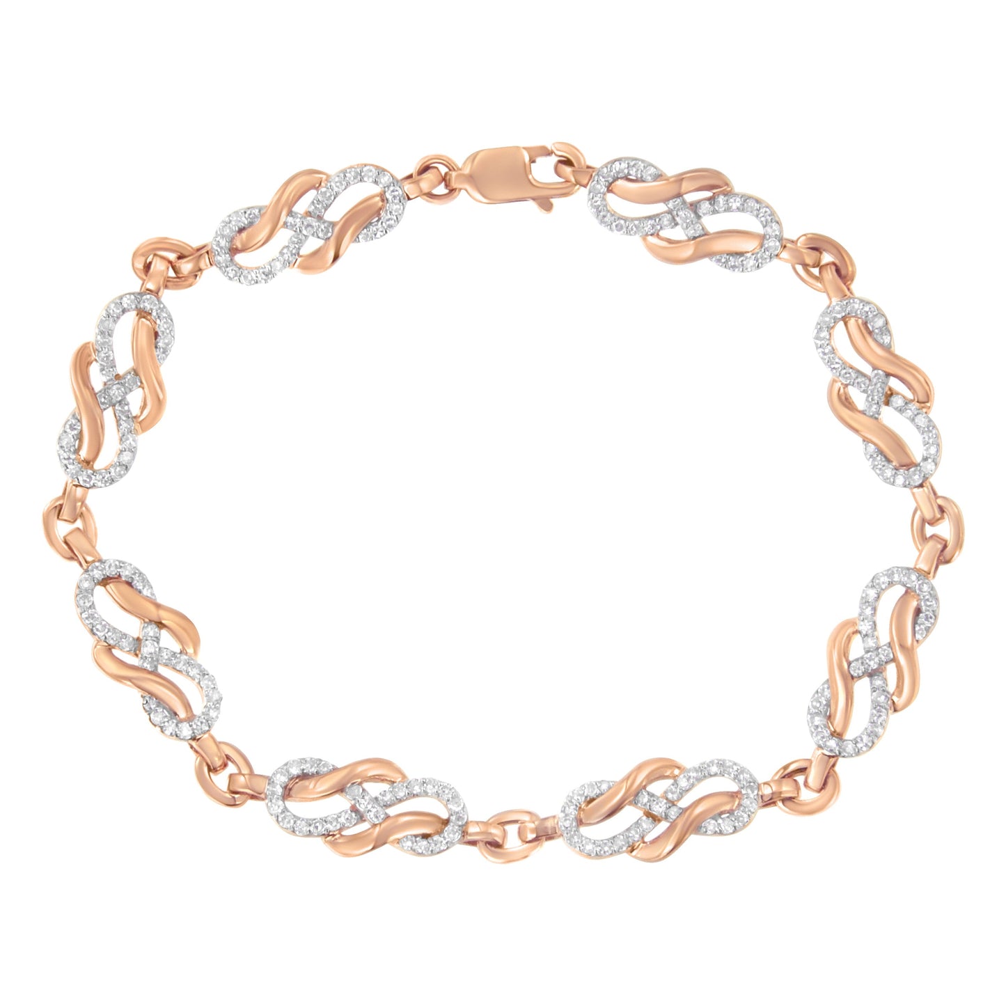 10K Rose Gold 1.0 Cttw Diamond Infinity Loop and Swirl Link Bracelet (I-J Color, I2-I3 Clarity) - 7.25" Inches Bids.com