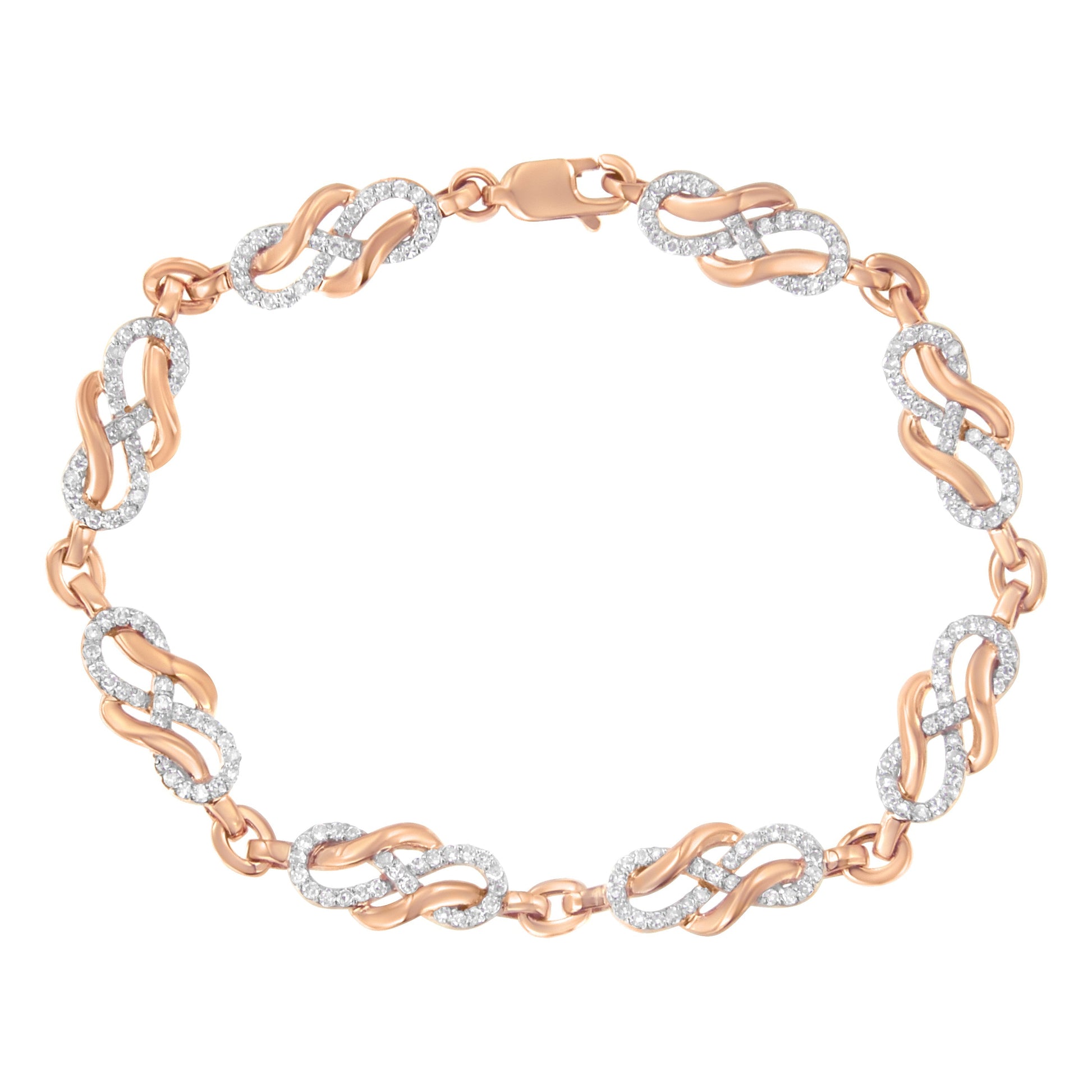 10K Rose Gold 1.0 Cttw Diamond Infinity Loop and Swirl Link Bracelet (I-J Color, I2-I3 Clarity) - 7.25" Inches Bids.com