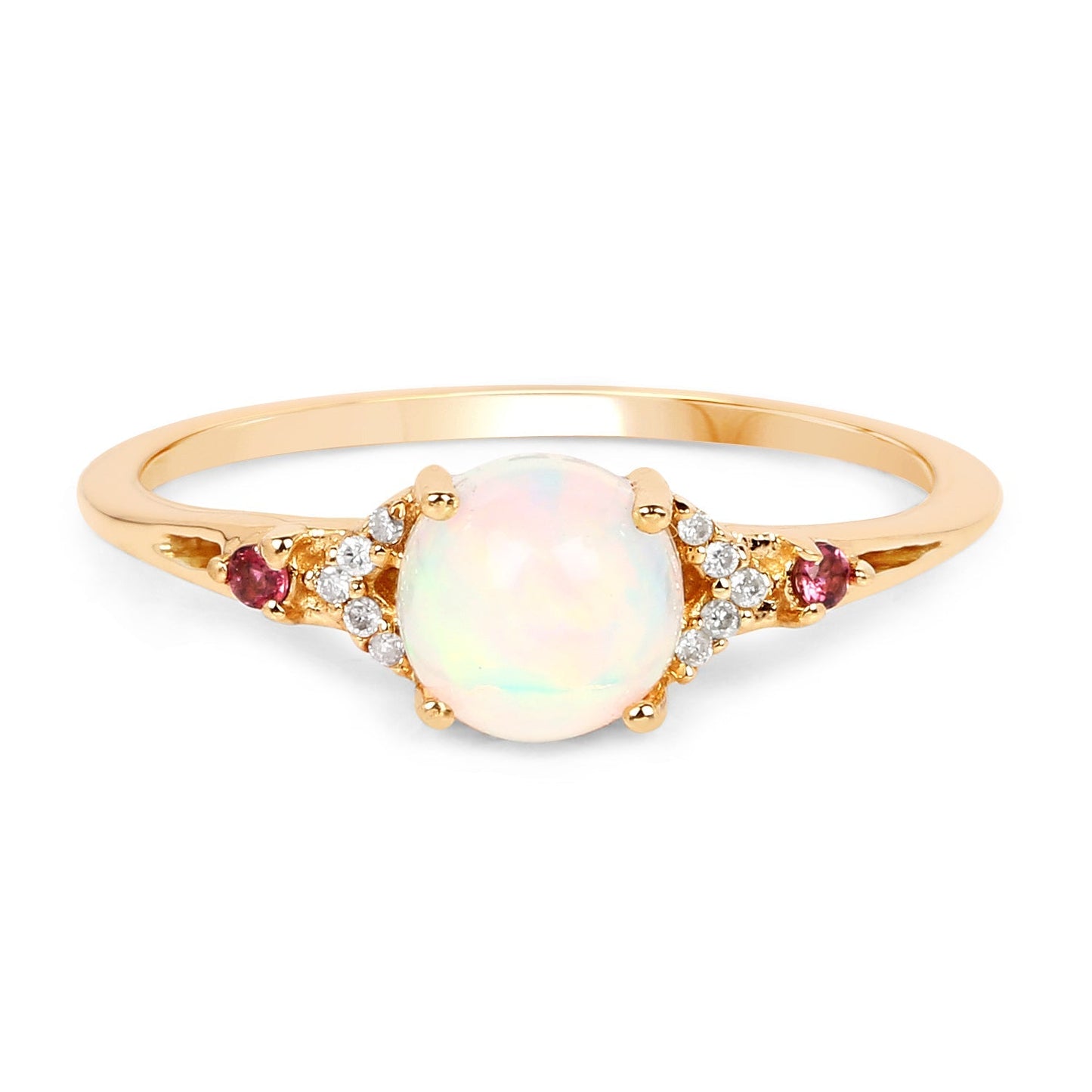 0.57 Carat Genuine Opal Ethiopian, Pink Tourmaline & White Diamond 14K Yellow Gold Ring Bids.com