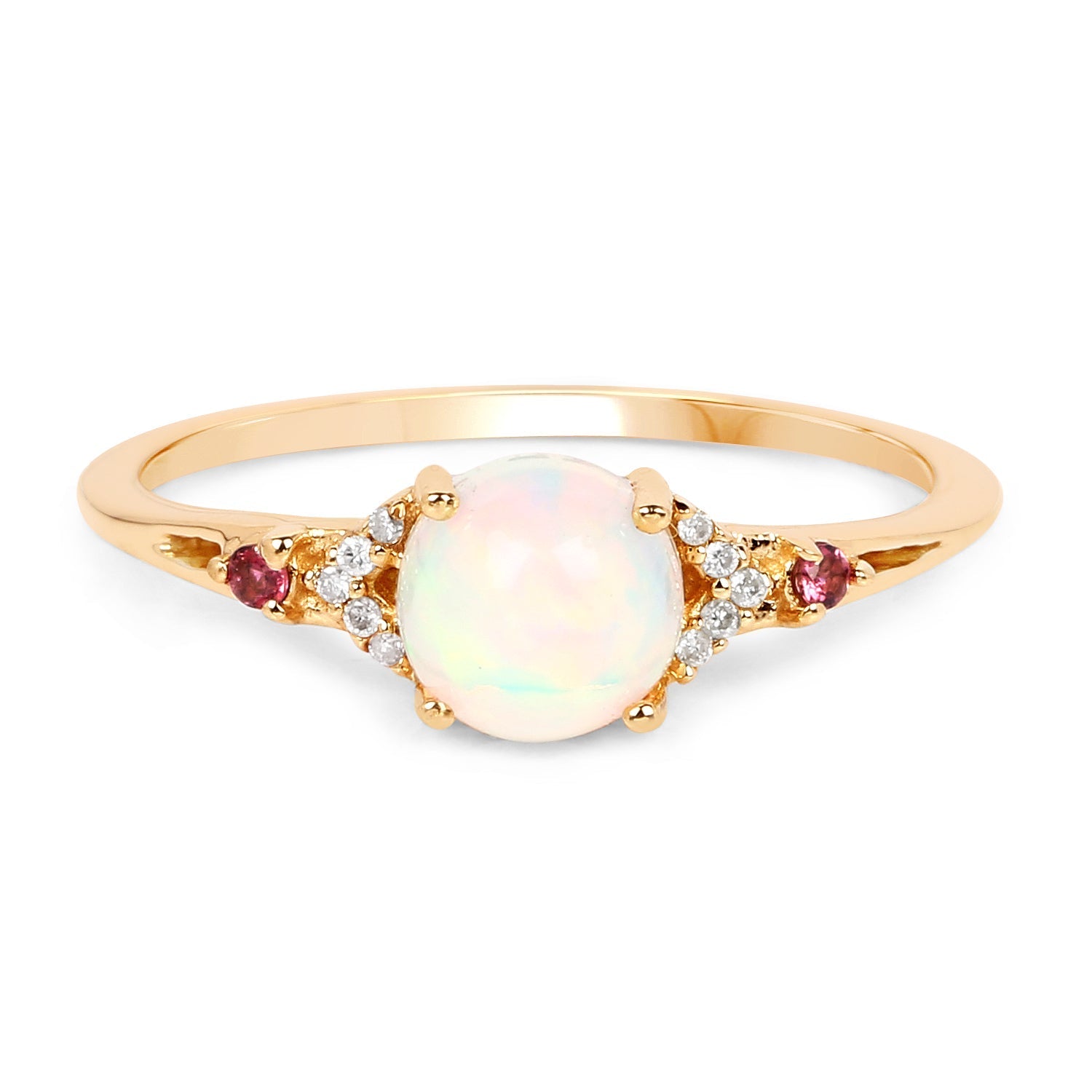0.57 Carat Genuine Opal Ethiopian, Pink Tourmaline & White Diamond 14K Yellow Gold Ring Bids.com