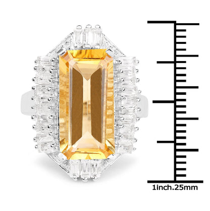 9.13 Carat Genuine Citrine & White Topaz .925 Sterling Silver Ring Bids.com