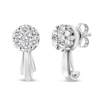 14K White Gold 3/4 Cttw Diamond Floral Cluster Drop and Dangle Stud Earrings (H-I Color, I1-I2 Clarity) Bids.com