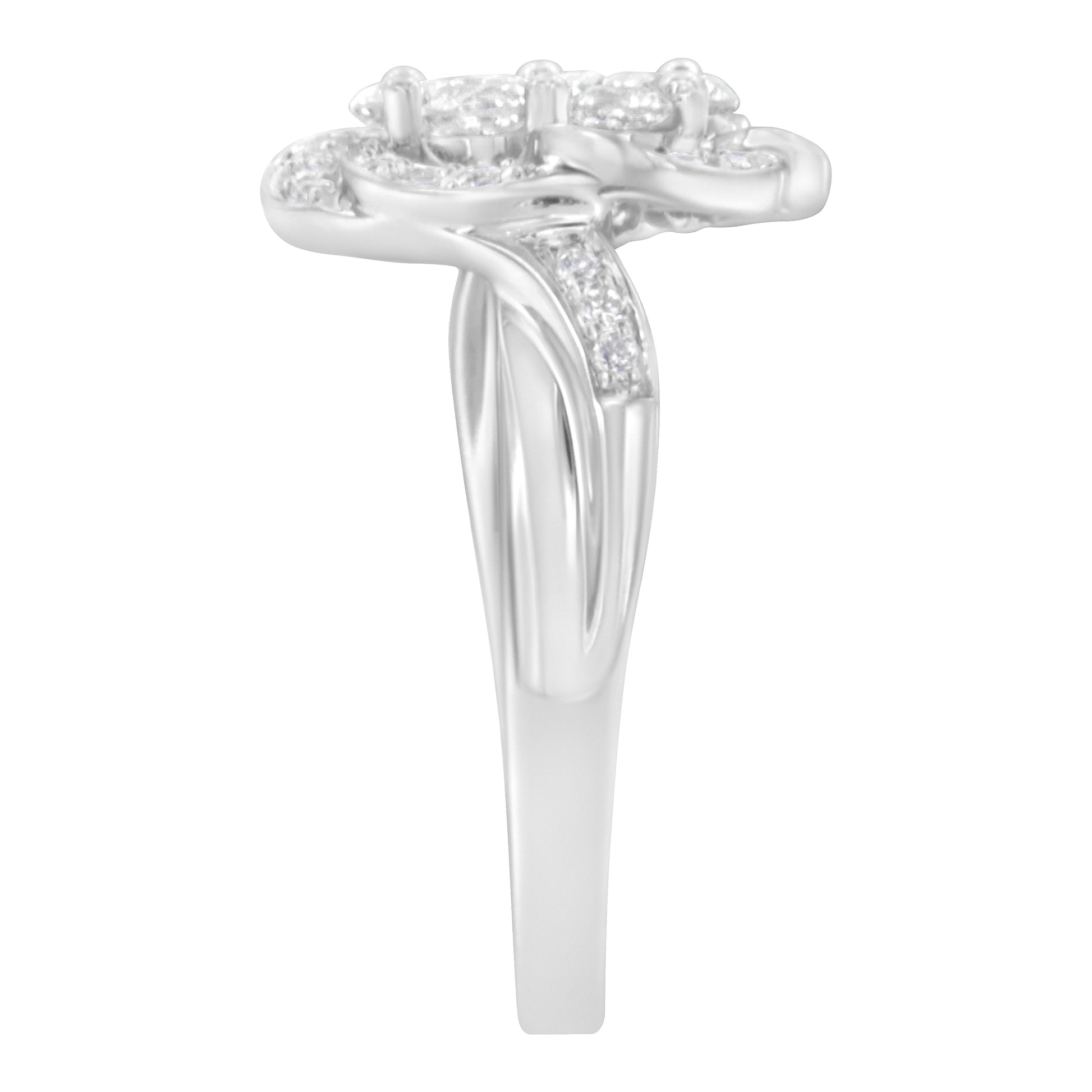 14K White Gold Floral Cluster Diamond Ring (1.0 Cttw, H-I Color, SI2-I1 Clarity) - Size 6 Bids.com