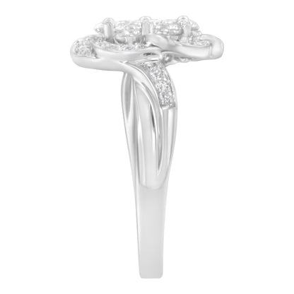 14K White Gold Floral Cluster Diamond Ring (1.0 Cttw, H-I Color, SI2-I1 Clarity) - Size 6 Bids.com