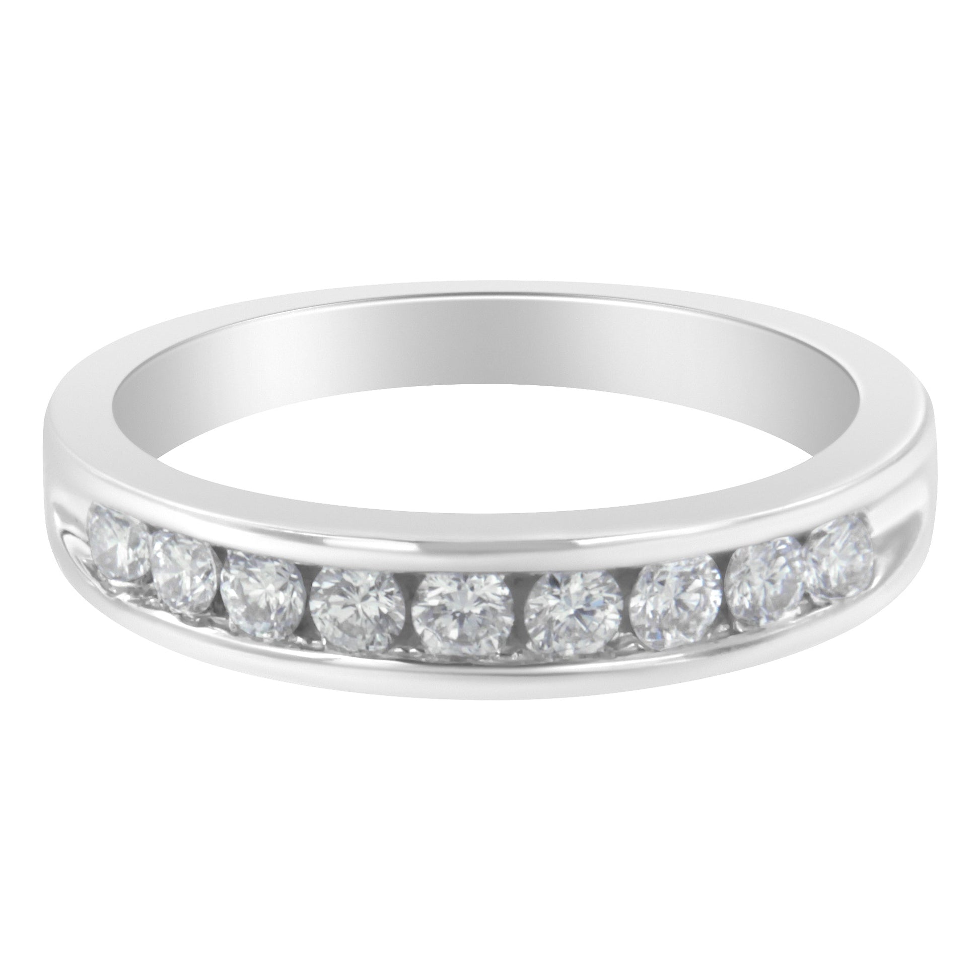 18K White Gold Round Diamond 1/2 Cttw Channel Band Ring Bids.com