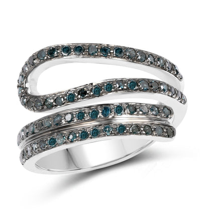0.83 Carat Genuine Blue Diamond .925 Sterling Silver Ring Bids.com