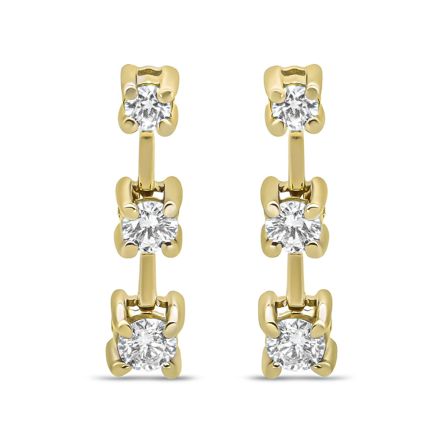 14K Yellow Gold 1/2 Cttw Round Diamond 3 Stone Graduated Linear Drop Past, Present and Future Stud Earrings (H-I Color, SI1-SI2 Clarity) Bids.com