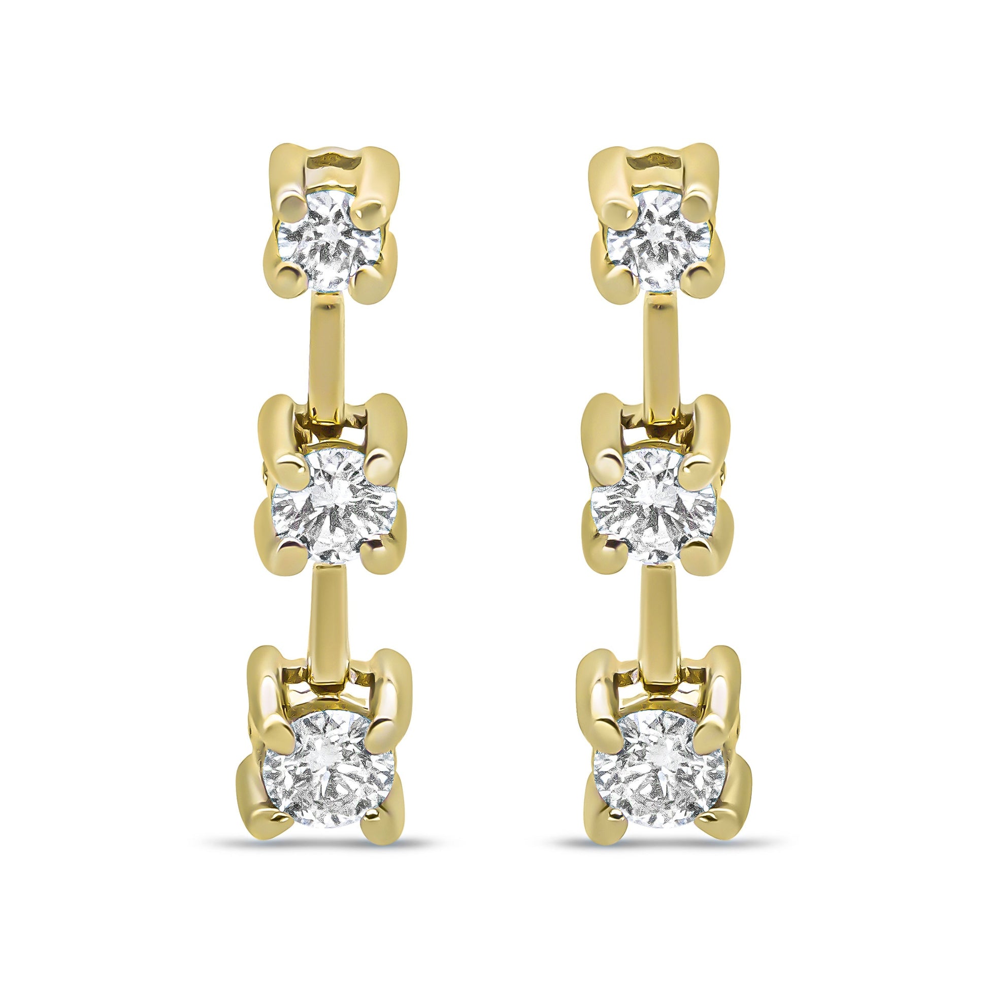 14K Yellow Gold 1/2 Cttw Round Diamond 3 Stone Graduated Linear Drop Past, Present and Future Stud Earrings (H-I Color, SI1-SI2 Clarity) Bids.com
