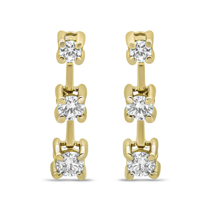 14K Yellow Gold 1/2 Cttw Round Diamond 3 Stone Graduated Linear Drop Past, Present and Future Stud Earrings (H-I Color, SI1-SI2 Clarity) Bids.com