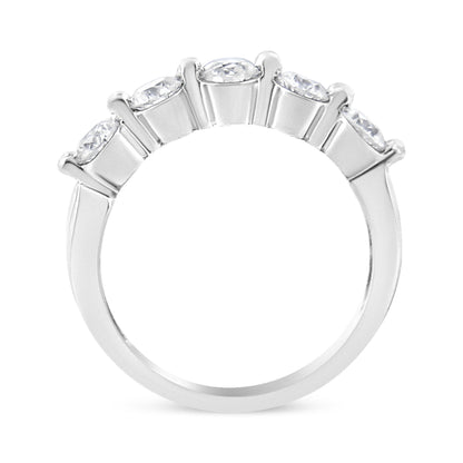 14K White Gold 1.00 Cttw Brilliant Round Cut Diamond 5-Stone Band Ring (H-I Color, SI2-I1 Clarity) - Ring Size 7 Bids.com
