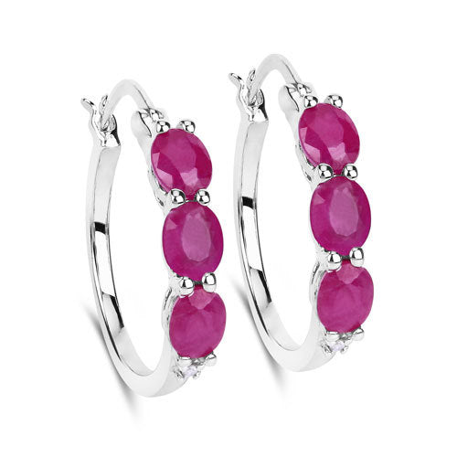 1.81 Carat Genuine Ruby and White Diamond .925 Sterling Silver Earrings Bids.com