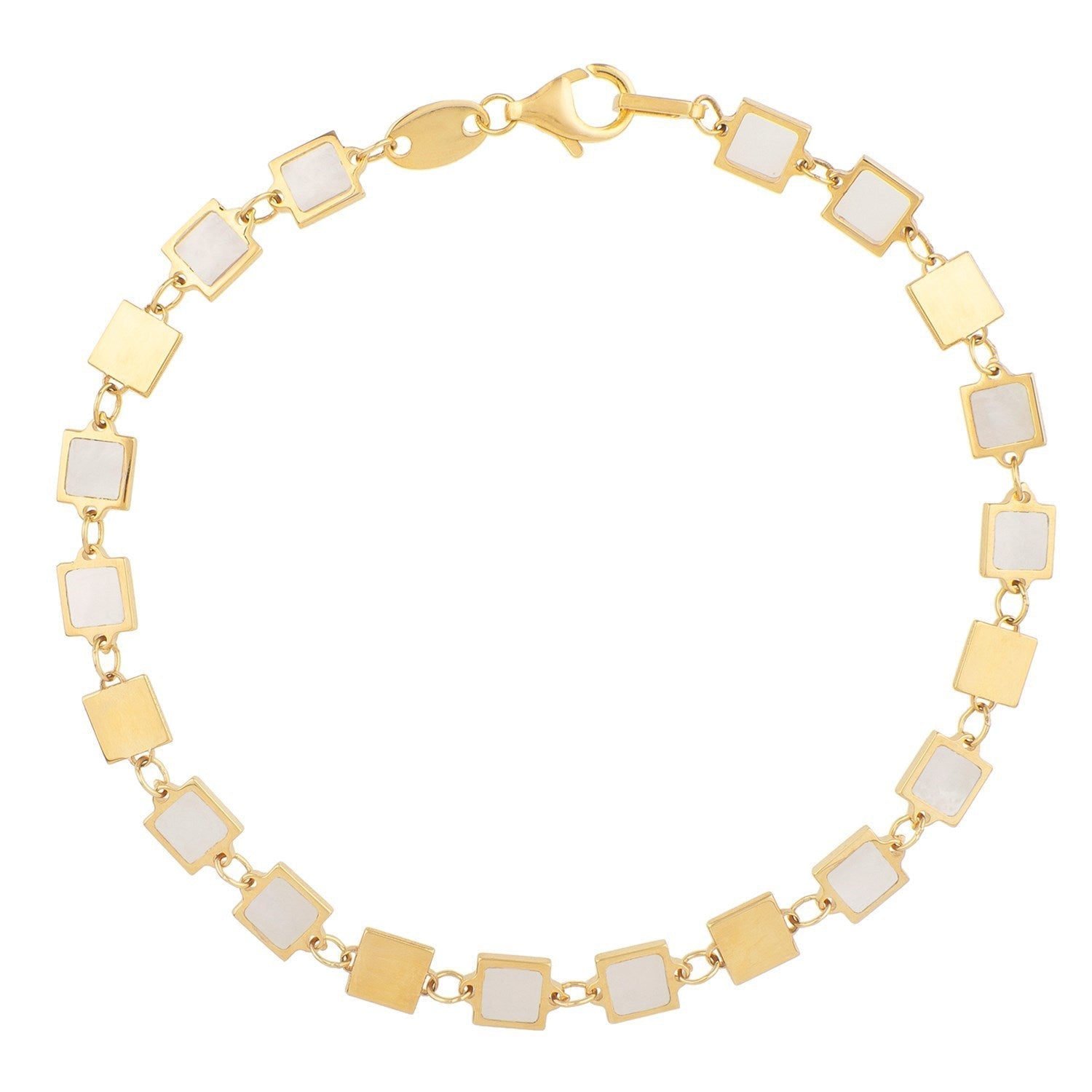 14k Yellow Gold MOP Geometric Mirror Gem Chain Bracelet (5.00 mm) Bids.com