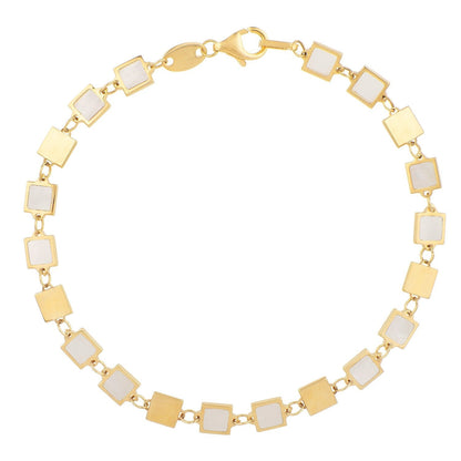 14k Yellow Gold MOP Geometric Mirror Gem Chain Bracelet (5.00 mm) Bids.com