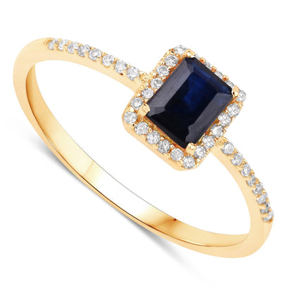 0.60 Carat Genuine Blue Sapphire and White Diamond 14K Yellow Gold Ring Bids.com
